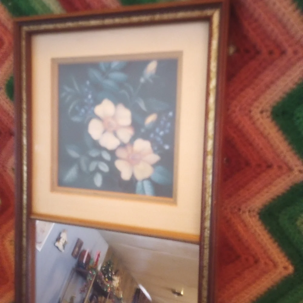 Floral Vintage Wall Mirror with Brown Frame